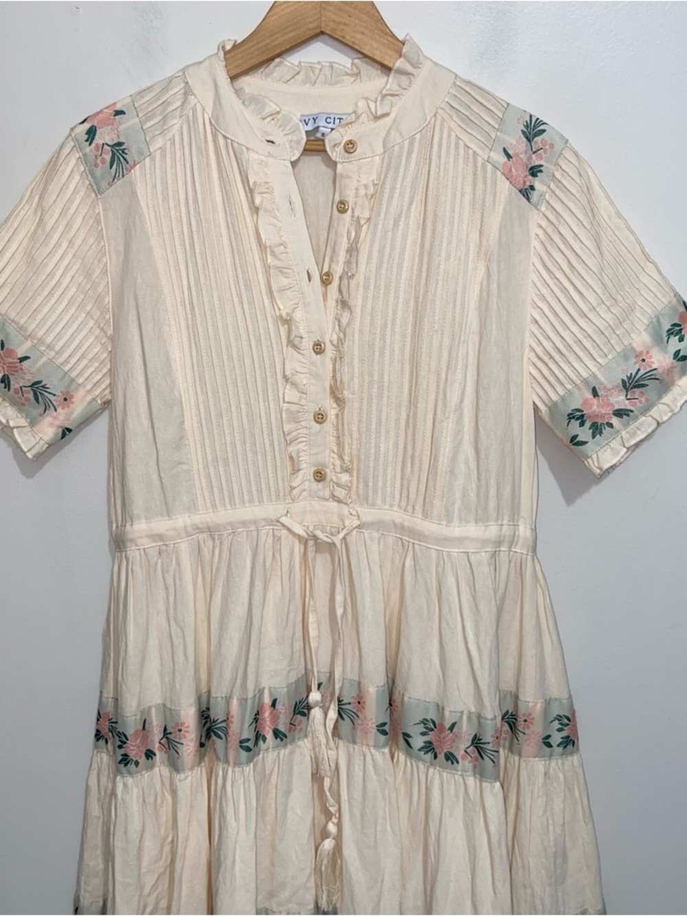 Ivy City Dress Womens Small Holland Floral  Midi Cottagecore Feminine Boho Cream - Picture 4 of 10